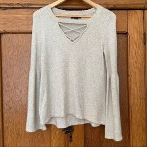 American Eagle Knit Cream Sweater Flare Bell Sleeve Cutout Chest